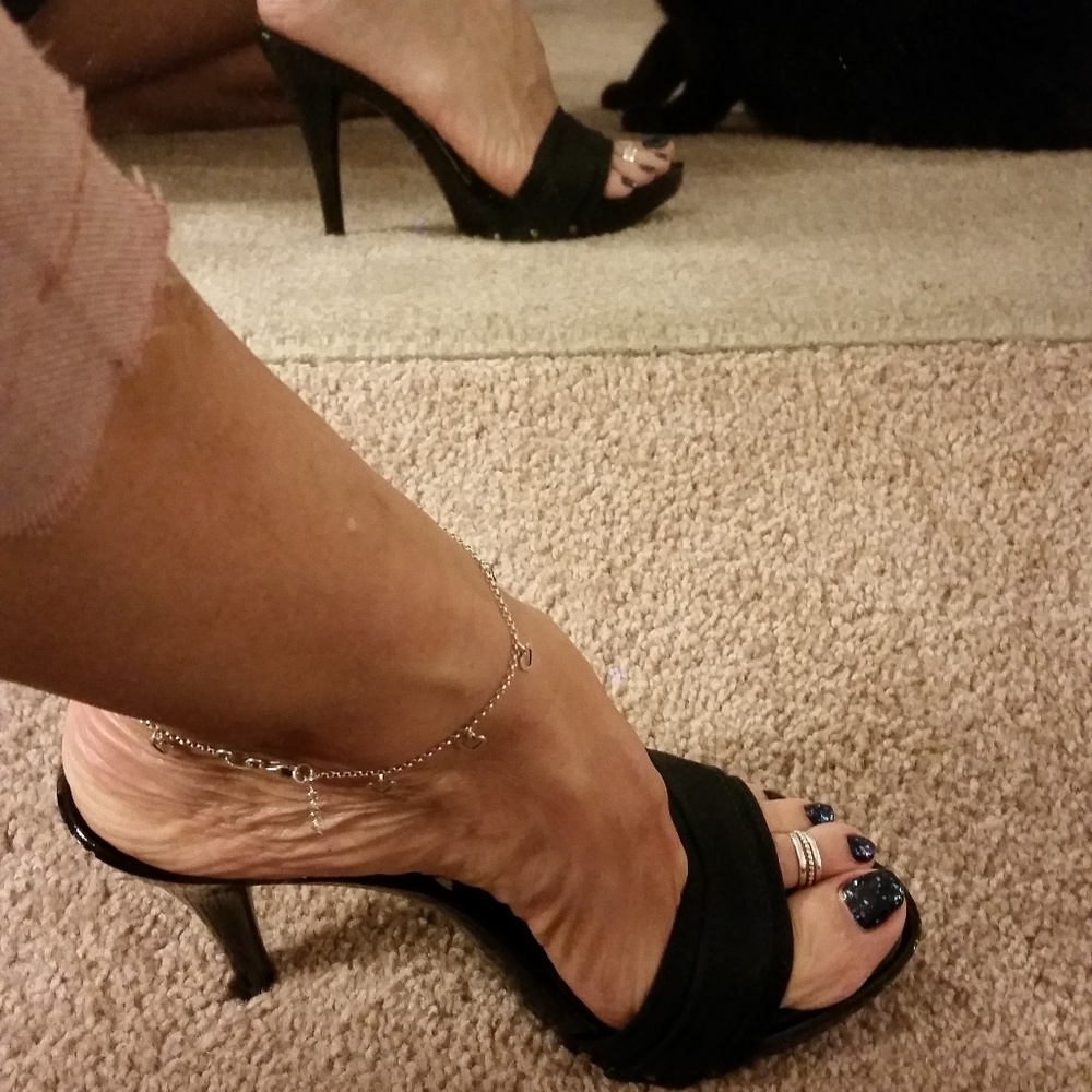 Sexy black mini platform slide high heel sandals